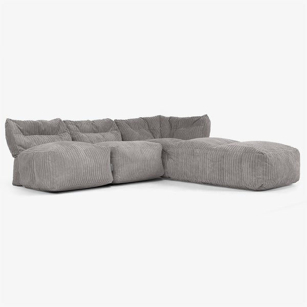 Divano Modulare 3 Posti con Chaise Longue, senza Braccioli - Velluto a Coste Grafite 01