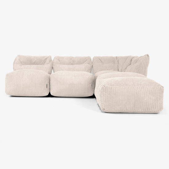 Divano Modulare 3 Posti con Chaise Longue, senza Braccioli - Velluto a Coste Avorio 01