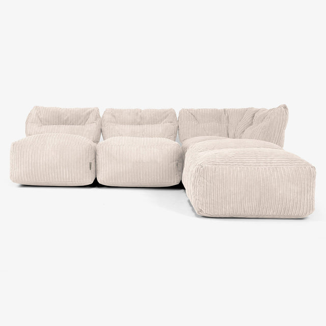 Divano Modulare 3 Posti con Chaise Longue, senza Braccioli - Velluto a Coste Avorio 01