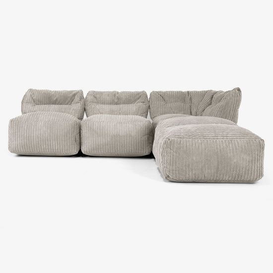 Divano Modulare 3 Posti con Chaise Longue, senza Braccioli - Velluto a Coste Visone 01