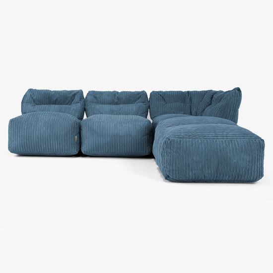 Divano Modulare 3 Posti con Chaise Longue, senza Braccioli - Velluto a Coste Navy 01