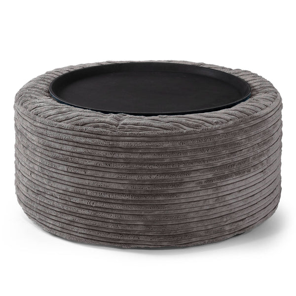 Pouf Ottoman con Vassoio - Velluto a Coste Grafite 01