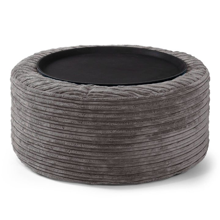 Pouf Ottoman con Vassoio - Velluto a Coste Grafite 02