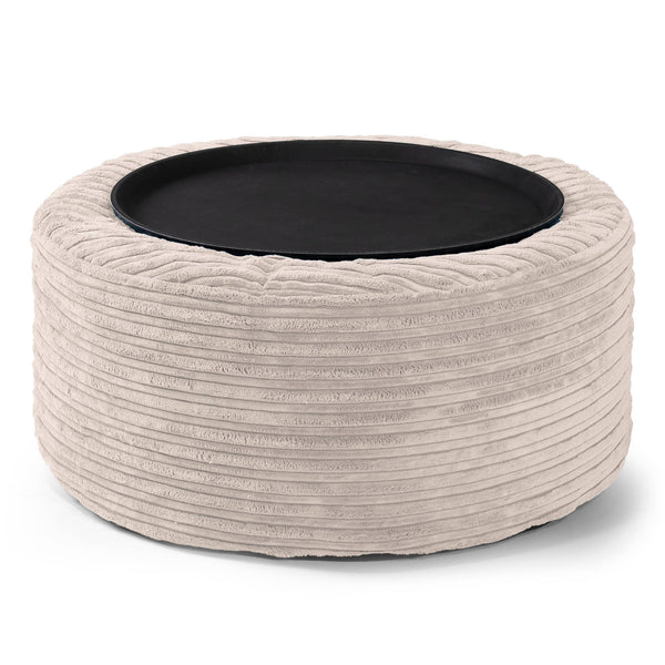Pouf Ottoman con Vassoio - Velluto a Coste Avorio 01