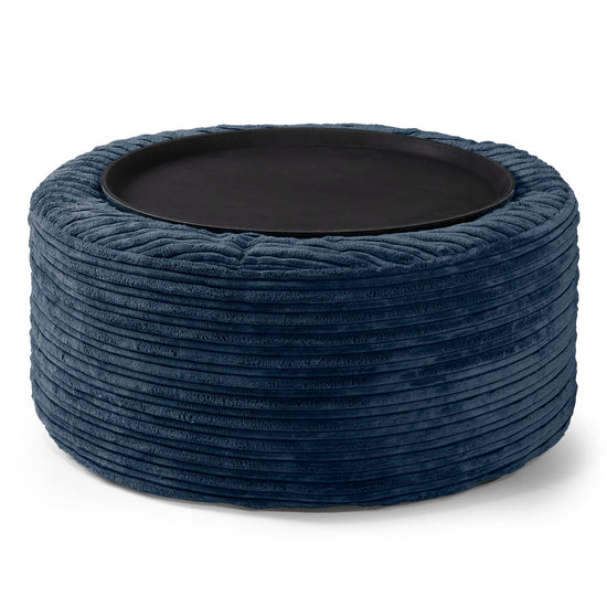 Pouf Ottoman con Vassoio - Velluto a Coste Navy 02
