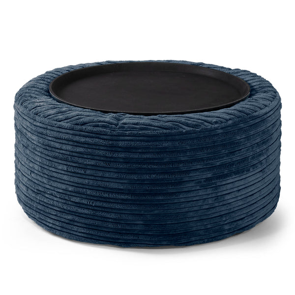 Pouf Ottoman con Vassoio - Velluto a Coste Navy 01