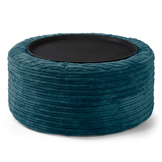 Pouf Ottoman con Vassoio - Velluto a Coste Tiglio 02