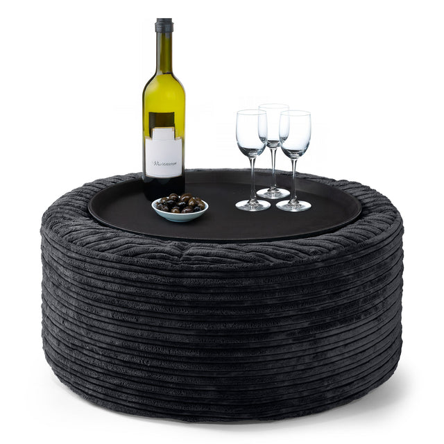 Pouf Ottoman - Velluto a Coste Nero 01