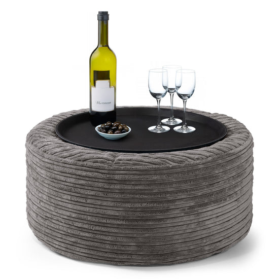 Pouf Ottoman con Vassoio - Velluto a Coste Grafite 01