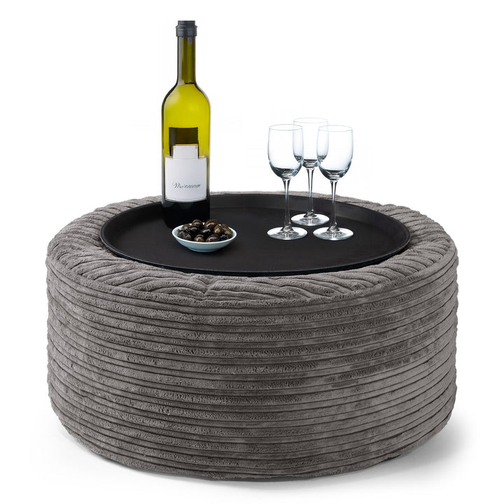 Pouf Ottoman con Vassoio - Velluto a Coste Grafite 01