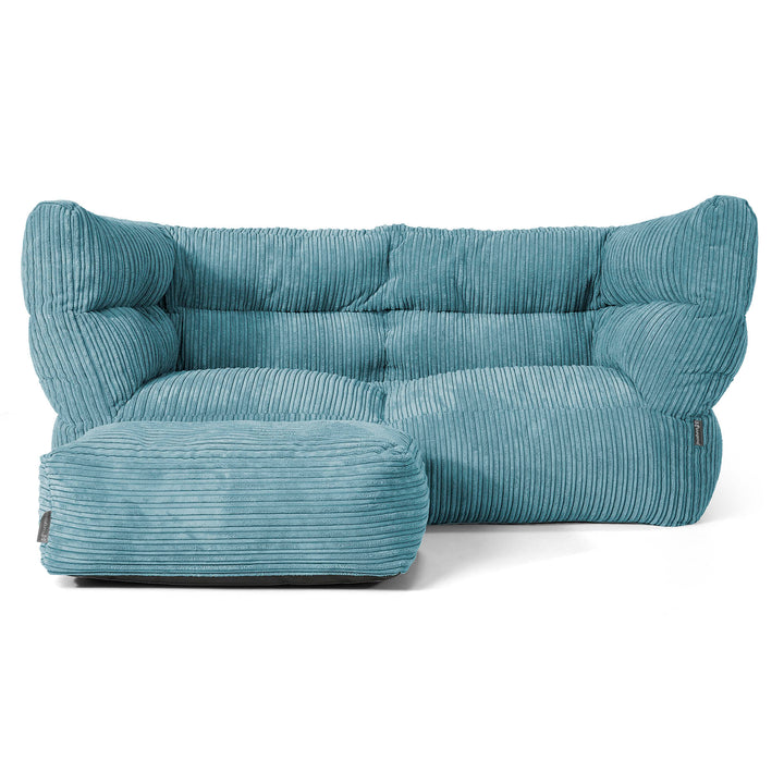 Louis Pouf Divano 2 posti - Velluto a Coste Egeo Blu 02