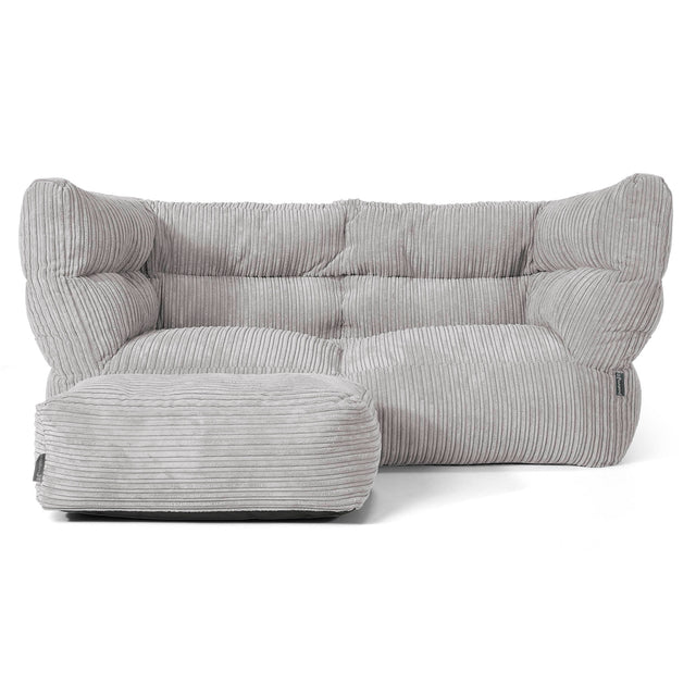 Louis Pouf Divano 2 posti - Velluto a Coste Grigio Argento 02