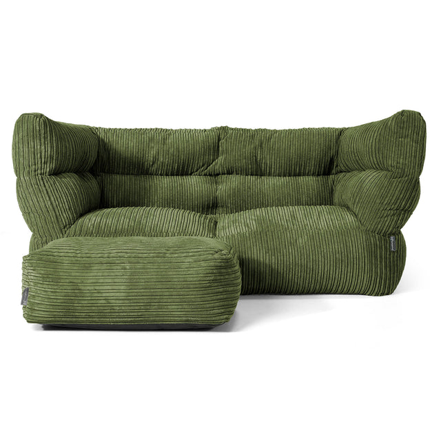 Louis Pouf Divano 2 posti - Velluto a Coste Verde Foresta 02