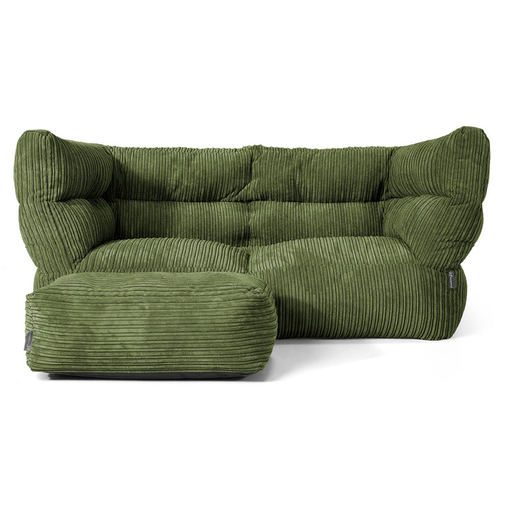 Louis Pouf Divano 2 posti - Velluto a Coste Verde Foresta 02