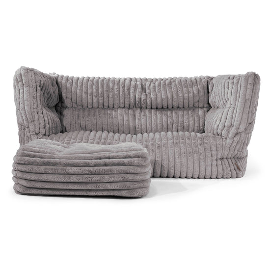 Louis Pouf Divano 2 posti - Velluto Felpato Ultra Morbido Grigio 02