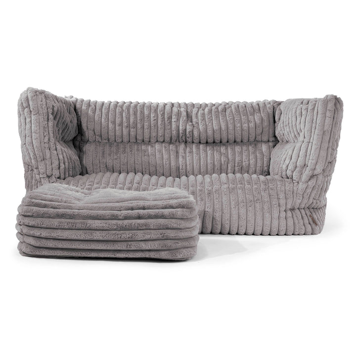 Louis Pouf Divano 2 posti - Velluto Felpato Ultra Morbido Grigio 02