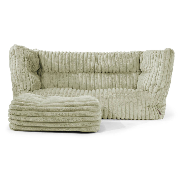 Louis Pouf Divano 2 posti - Velluto Felpato Ultra Morbido Verde Salvia 02