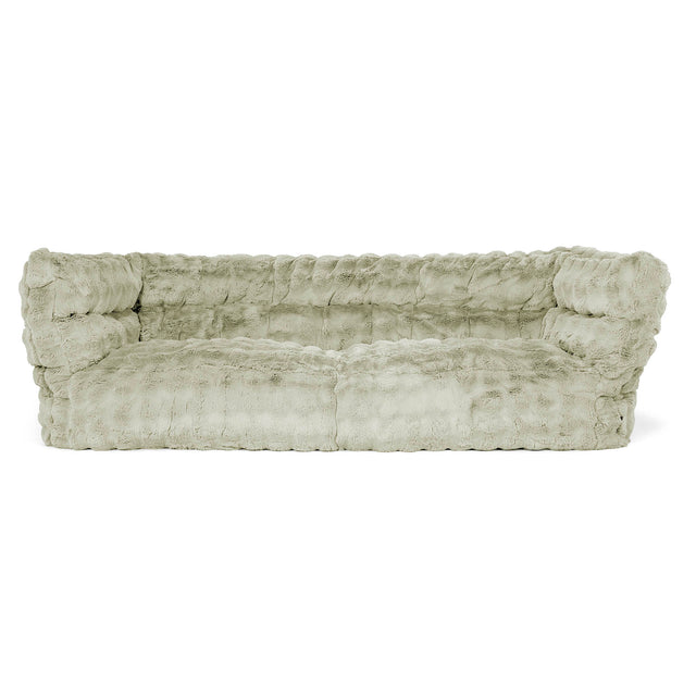 Louis Pouf Divano 3 posti - Pelliccia Sintetica a Bolle Verde Salvia 01