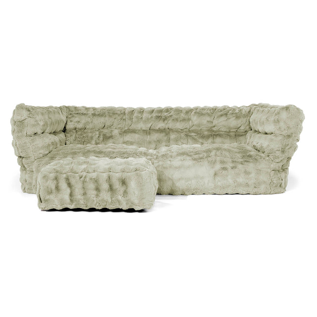 Louis Pouf Divano 3 posti - Pelliccia Sintetica a Bolle Verde Salvia 02