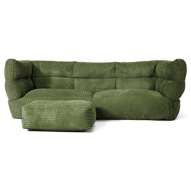 Louis Pouf Divano 3 posti - Velluto a Coste Verde Foresta 02