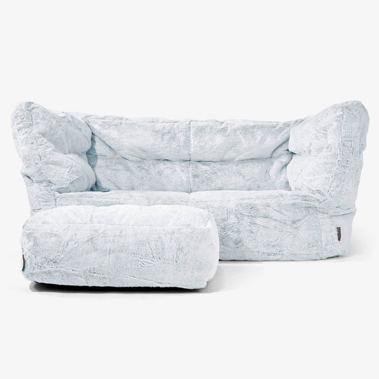 Albert Pouf Divano 2 posti 2.0 - Pelliccia Di Coniglio Azzurro Polvere 02