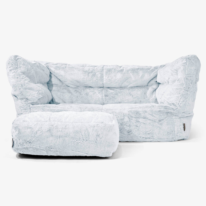 Albert Pouf Divano 2 posti 2.0 - Pelliccia Di Coniglio Azzurro Polvere 02