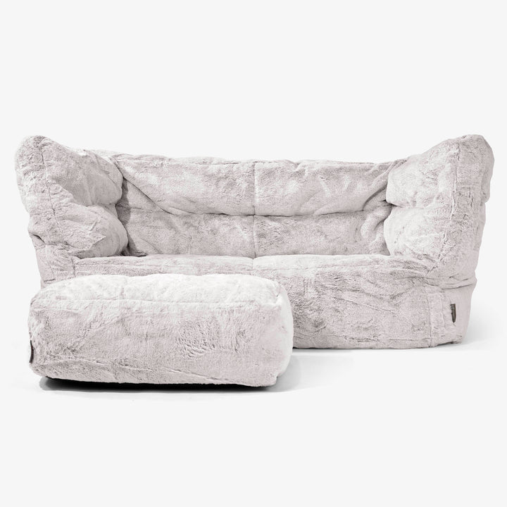 Albert Pouf Divano 2 posti 2.0 - Pelliccia Di Coniglio Grigio Chiaro 02