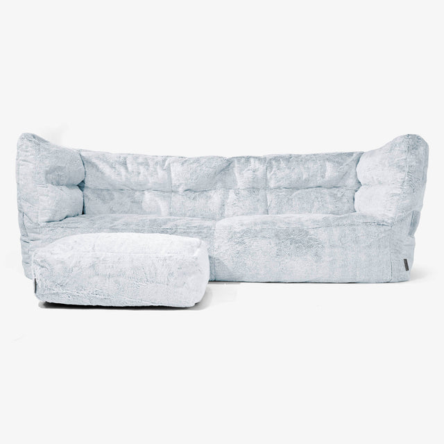 Albert Pouf Divano 3 posti 2.0 - Pelliccia Di Coniglio Azzurro Polvere 02