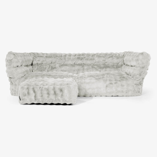 Albert Pouf Divano 3 posti 2.0 - Pelliccia Sintetica a Bolle Verde Salvia 02