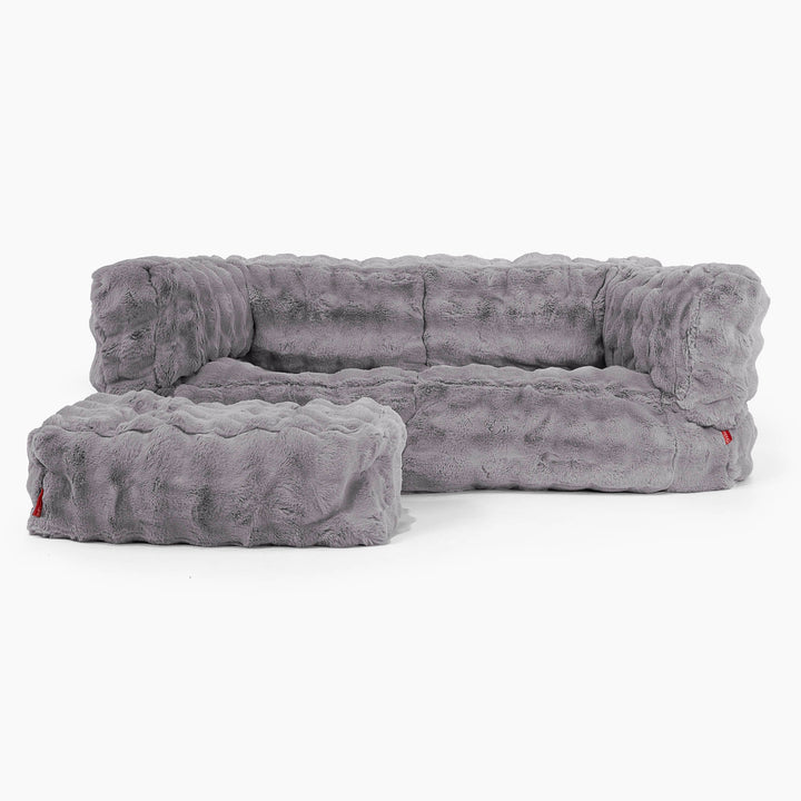 Albert Pouf Divano 2 posti - Pelliccia Sintetica a Bolle Grigio 02