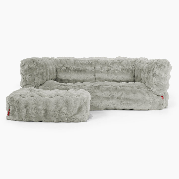 Albert Pouf Divano 2 posti - Pelliccia Sintetica a Bolle Verde Salvia 02