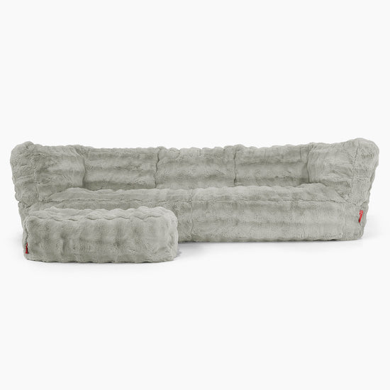 Albert Pouf Divano 3 posti - Pelliccia Sintetica a Bolle Verde Salvia 02