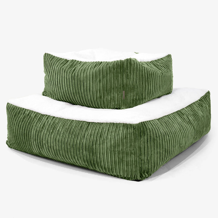 Cuccia per Cani Materasso Gigante Grande - Sherpa & Velluto a Coste Verde Foresta - 03