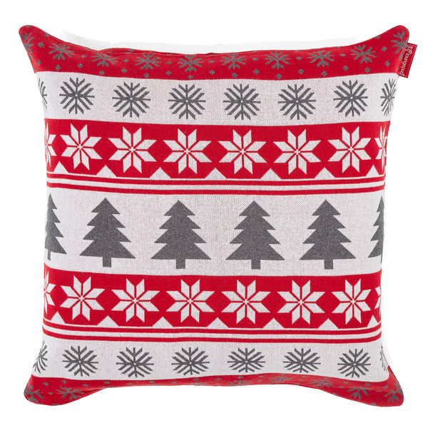 Fodera per Cuscino Gigante 70 x 70cm - Lavorato a Maglia Fair Isle di Natale Rosso 01