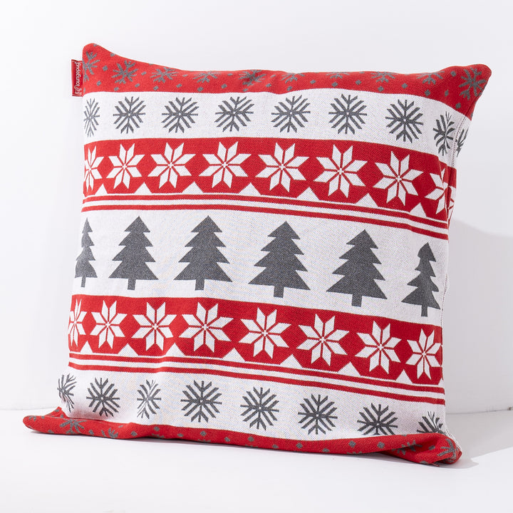 Fodera per Cuscino Gigante 70 x 70cm - Lavorato a Maglia Fair Isle di Natale Rosso 02