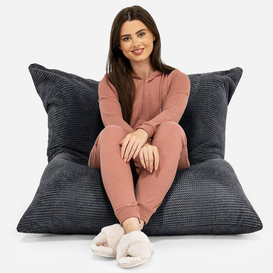 Cuscino Pouf Sacco XL - Pompon Nero 02