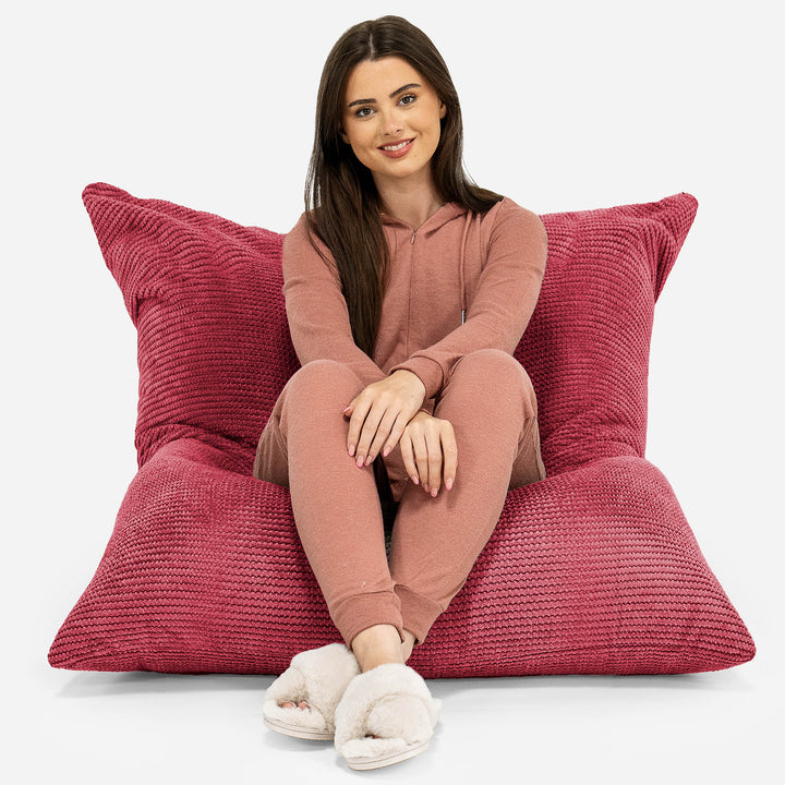 Cuscino Pouf Sacco XL - Pompon Rosso pastello 02