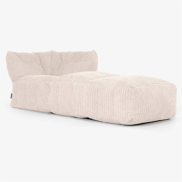 Divano Modulabile Pouf, Sezione Chaise Destra - Velluto a Coste Avorio 01