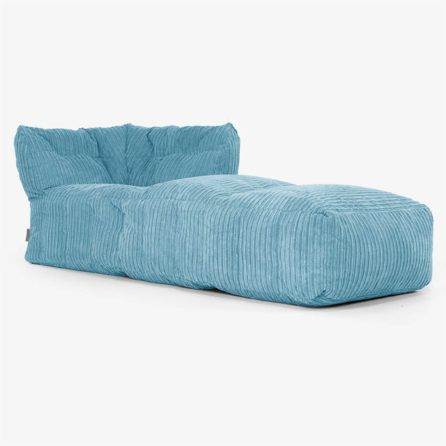 Divano Modulabile Pouf, Sezione Chaise Destra - Velluto a Coste Egeo Blu 01