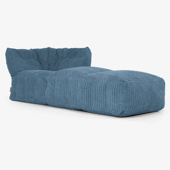 Divano Modulabile Pouf, Sezione Chaise Destra - Velluto a Coste Navy 01