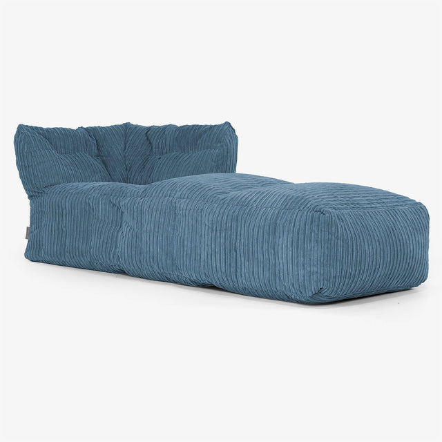 Divano Modulabile Pouf, Sezione Chaise Destra - Velluto a Coste Navy 01