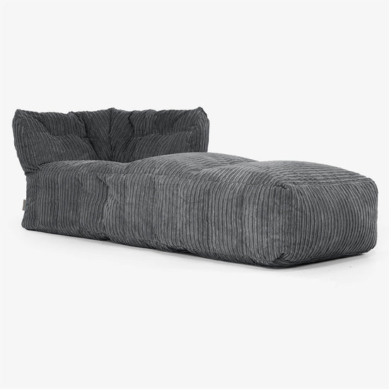 Divano Modulabile Pouf, Sezione Chaise Destra - Velluto a Coste Nero 01