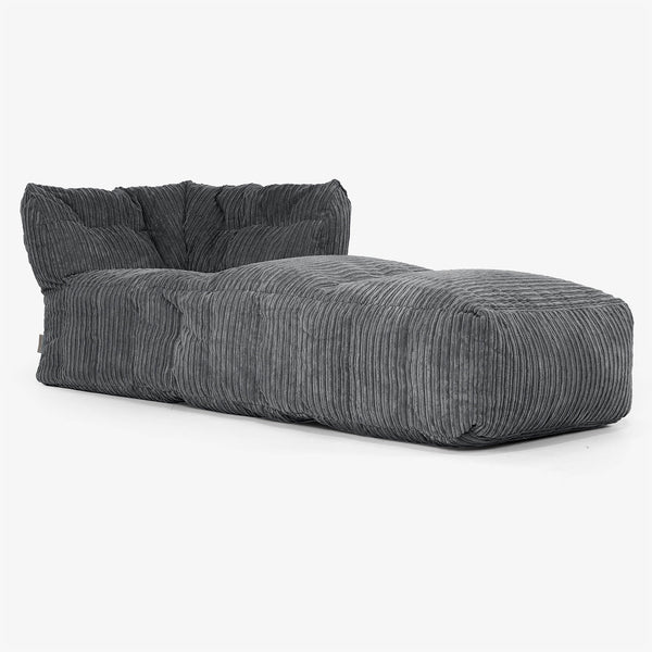Divano Modulabile Pouf, Sezione Chaise Destra - Velluto a Coste Nero 01