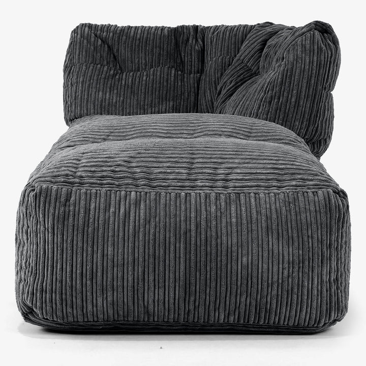 Divano Modulabile Pouf, Sezione Chaise Destra - Velluto a Coste Nero 02