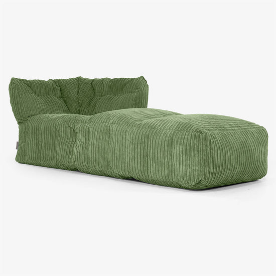 Divano Modulabile Pouf, Sezione Chaise Destra - Velluto a Coste Verde Foresta 01