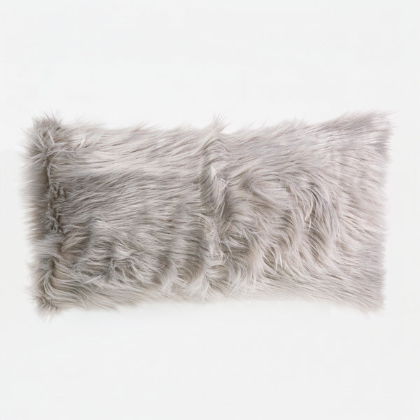 Fodera per Cuscino Rettangolare Gigante 40 x 70cm - Pelliccia Sintetica Mongola Grigio 01