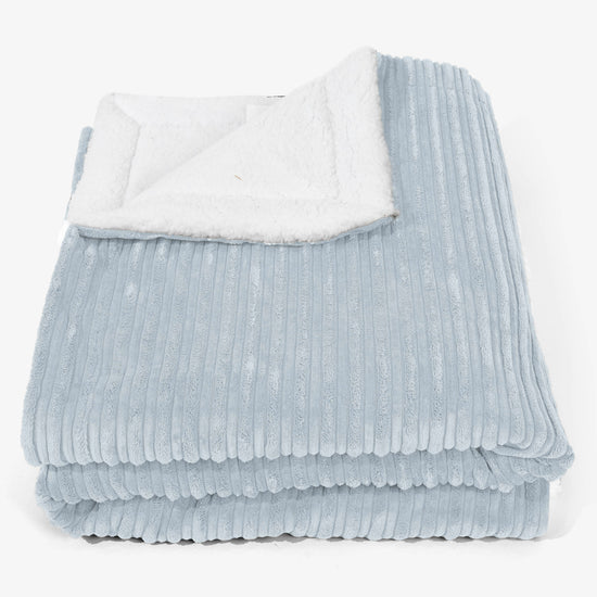 Grande Plaid / Coperta Sherpa 140 x 200cm - Velluto a Coste Bebè Blu - 01