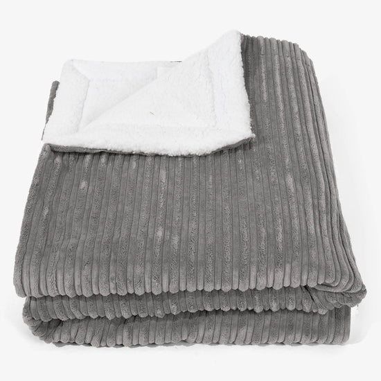 Grande Plaid / Coperta Sherpa 140 x 200cm - Velluto a Coste Grafite - 01