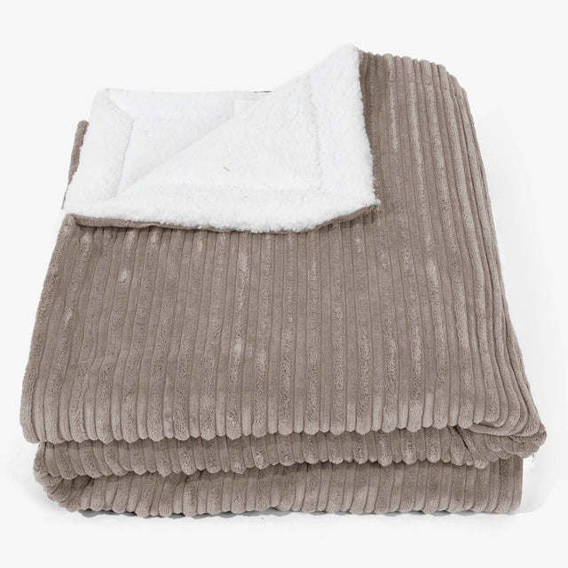 Grande Plaid / Coperta Sherpa 140 x 200cm - Velluto a Coste Grigio Tortora - 01