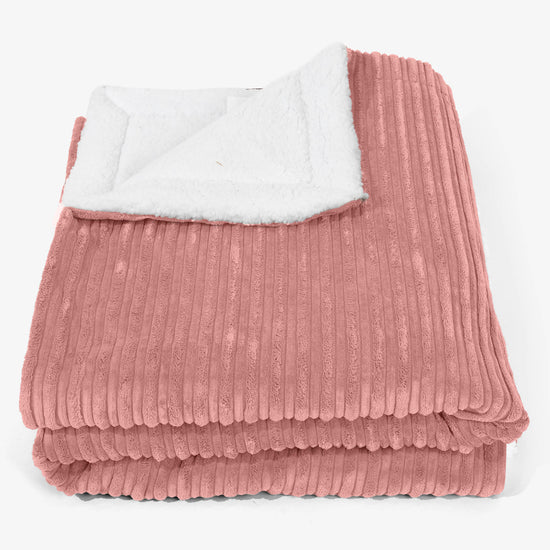 Grande Plaid / Coperta Sherpa 140 x 200cm - Velluto a Coste Pesca - 01